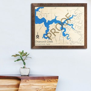 Onancock Creek, VA 3D Wood Map | Custom Nautical Chart, Cabin Decor, Beach House Decor, Laser-Cut Nautical Map, Virginia