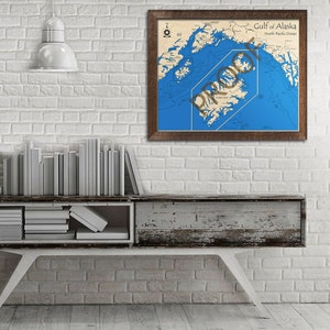 Gulf of Alaska - Kodiak Island, Alaska 3D Wood Map | Custom Nautical Map, Cabin Decor, Wood Chart, Nautical Decor | Alaska