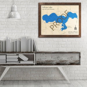 Pelican Lake (Otter Tail Cty), MN 3D Wood Map | Custom Nautical Map, Cabin Decor, Lake House Decor, 3D Wooden Chart, Minnesota