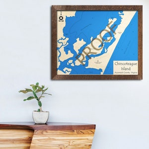 Wooden Chincoteague Island Map, Virginia, 3D Wood Map | Nautical Chart, Cabin Decor, Beach House Decor, Laser-Cut Nautical Decor