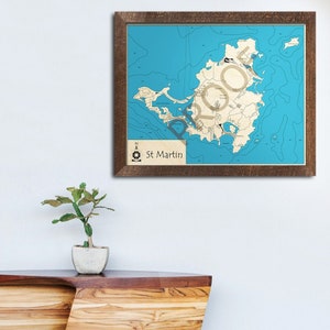 St. Martin 3D Wood Map | Leeward Islands, Caribbean Sea | Custom Nautical Wall Art, Personalized Wooden Map