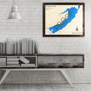 Lake Delavan, Wisconsin 3D Laser-Cut Wood Map | Lake House Décor - Cabin Decor - Nautical Decor | Map Art, Wedding, Custom Gift
