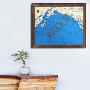 Gulf of Alaska, Alaska 3D Wood Map | Custom Nautical Map, Cabin Decor, Wood Chart, Nautical Decor | Alaska