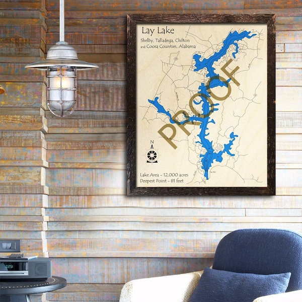 Lay Lake Wood Map Etsy