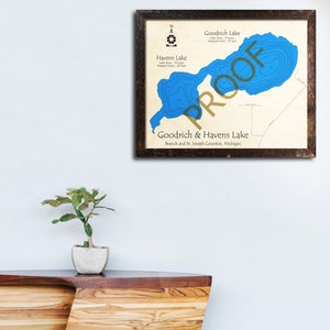 Goodrich Lake - Haven Lake, MI 3D Wood Map | Cabin Decor - Lake House Décor - Nautical Decor | Map Art, Wedding, Custom Gift