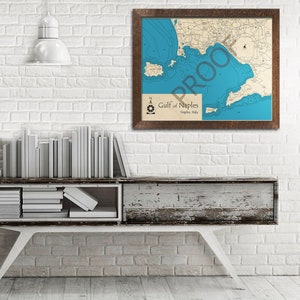 Gulf of Naples 3D Wood Map | Naples Italy Nautical Chart | Custom Nautical Wall Art, Personalized Wooden Map