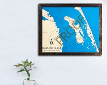 Roanoke Island - Outer Banks - North Carolina 3D Wood Map | Beach House-Nautical Decor | Map Art, Wedding, Custom Gift