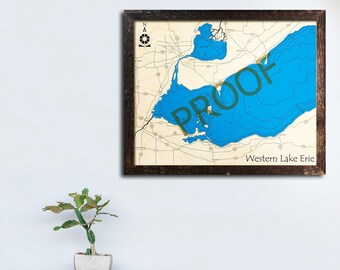Western Lake Erie 3D Wood Map – Nautical Lake House Decor