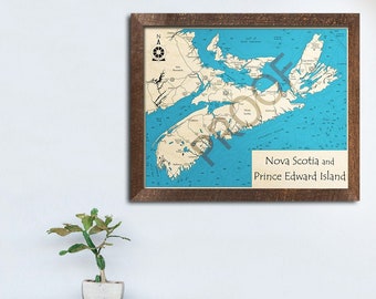 Nova Scotia, Prince Edward Island 3D Wood Map | Bay of Fundy, Halifax, Cape Breton Island, PEI | Nautical Wall Art, Personalized Wooden Map