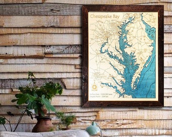 Chesapeake Bay Wood Map Chesapeake Bay Map 3D Nautical Wood Map Laser-Etched Wood | Etsy