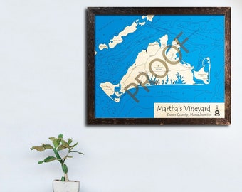 Martha’s Vineyard, MA 3D Laser-Cut Wood Map | Beach House Décor - Nautical Decor | Map Art, Wedding, Custom Gift