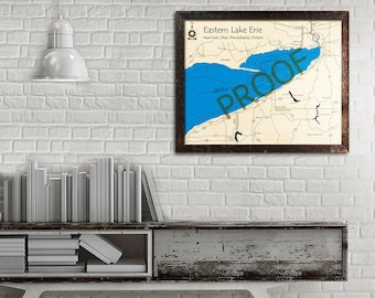 Eastern Lake Erie 3D Wood Map - Nautical Lake House Decor