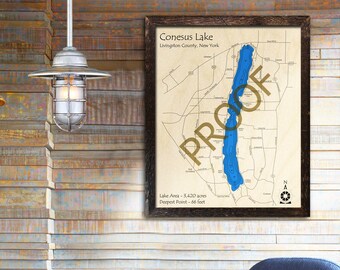 Conesus Lake - Finger Lakes - New York 3D Wood Map | Lake House -Cabin Decor - Nautical Decor | Map Art, Wedding, Custom Gift