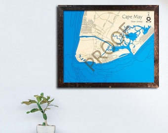 Cape May - Wildwood - New Jersey Shore 3D Laser-Cut Map | Beach House Décor - Nautical Decor | Map Art, Wedding, Custom Gift