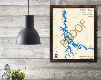 Tellico Lake, Tennessee 3D Wood Map | Cabin Decor - Lake House Décor - Nautical Decor | Map Art, Wedding, Custom Gift