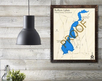 Bolton Lakes, Connecticut 3D Wood Map, Lake House Decor