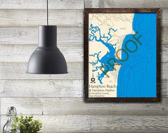Hampton Beach - Hampton Harbor, New Hampshire 3D Wood Map | Beach House Décor - Nautical Decor | Housewarming, Wedding, Custom Gift