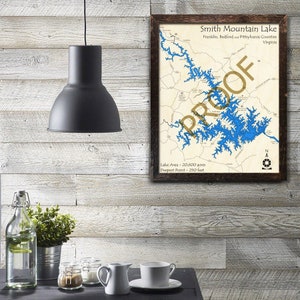 Smith Mountain Lake, Virginia 3D Laser-Cut Map | Topographic Map | Nautical Decor | Map Art, Wedding, Custom Gift