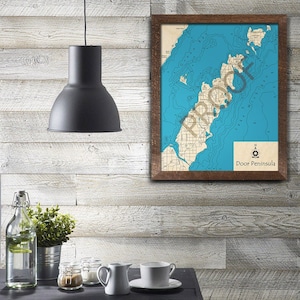 Door Peninsula, Green Bay, Lake Michigan, WI 3D Wood Carved Map | Custom Nautical Wall Art, Cabin Decor, Lake House Decor, Wisconsin