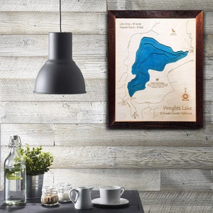 Wrights Lake CA 3D Nautical Wood Map Laser-etched carved Wooden Map of Wrights Lake