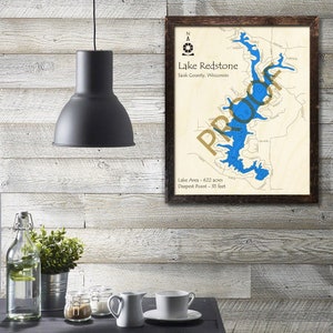 Lake Redstone, Wisconsin 3D Wood Map | Cabin Decor - Lake House Décor - Nautical Decor | Custom Map Art, Wedding, Custom Gift