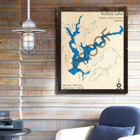 Rollins Lake California 3d Wood Map Cabin Decor Lake Etsy
