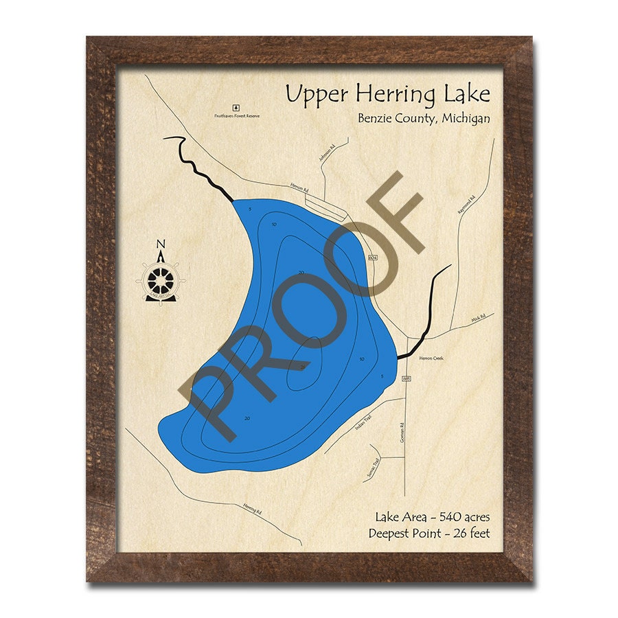 Upper Herring Lake MI 3D Wood Carved Map Custom Nautical Etsy