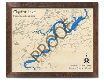 Claytor Lake Fishing Map Claytor Lake Va 3D Wood Map Custom Nautical Chart Cabin | Etsy
