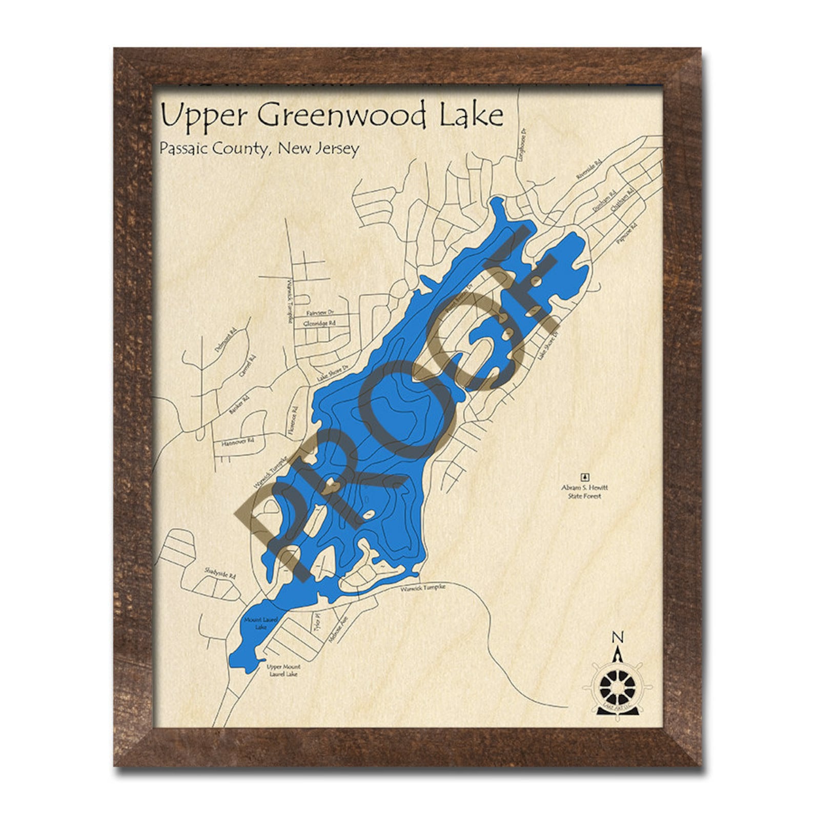 Upper Greenwood Lake NJ 3D Wood Map 3D Depth Map Cabin Etsy