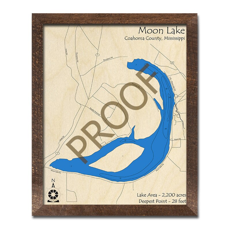 Moon Lake MS 3D Wood Map Custom Nautical Map Cabin Decor Etsy