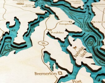 Puget Sound Wood Map Puget Sound Map 3D Nautical Wood Map Laser-Etched Wooden Map | Etsy