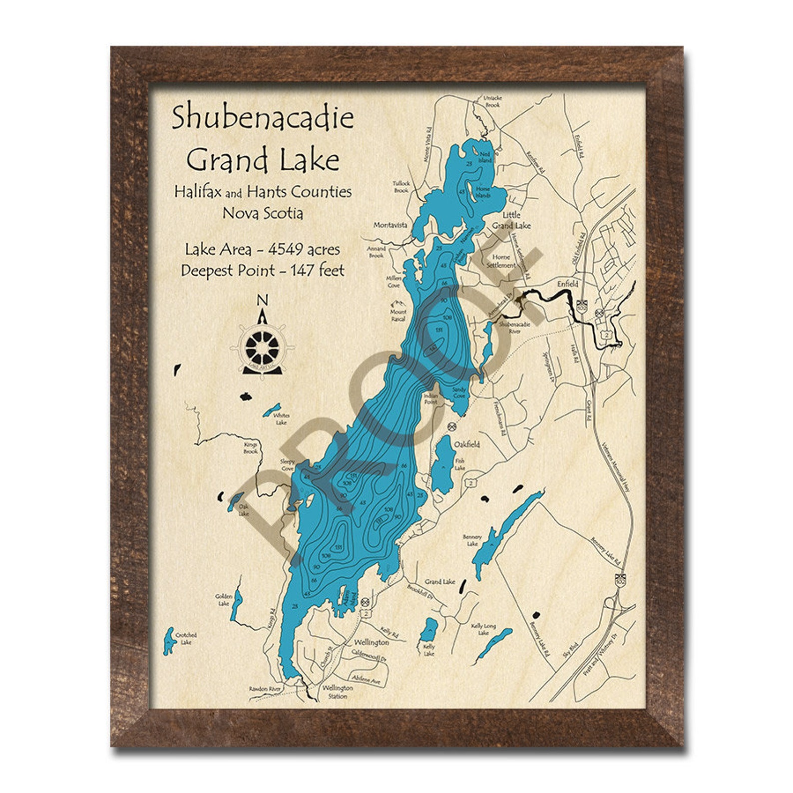 Shubenacadie Grand Lake 3D Wood Map Nova Scotia Canada Etsy