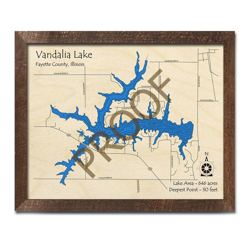 Vandalia Lake Illinois 3D Wood Map Custom Nautical Map Etsy