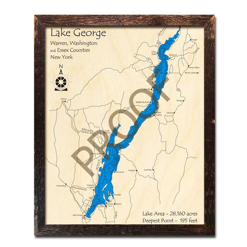 Lake George New York 3D Laser-cut Map Topographic Map  Etsy