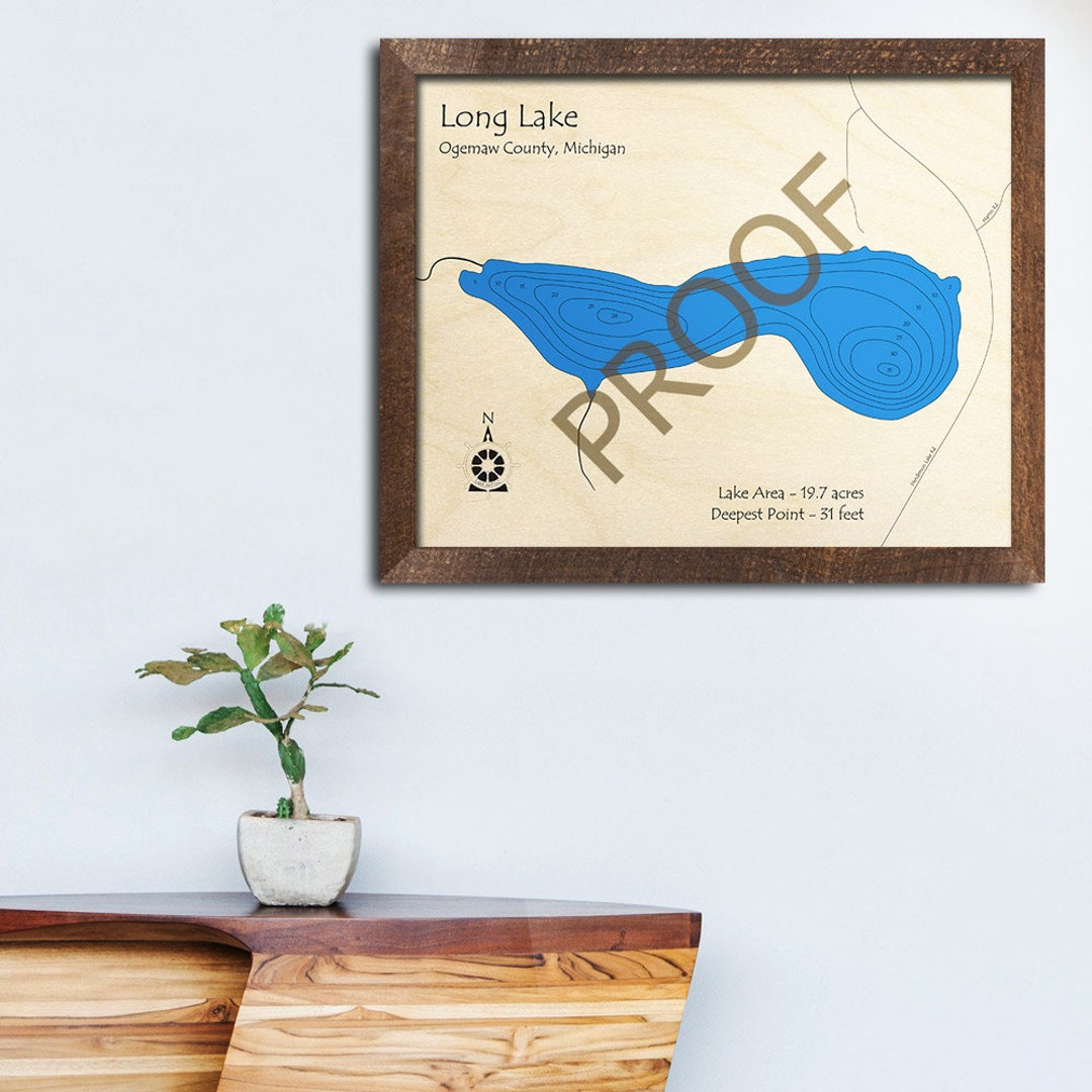 Long Lake ogemaw Cty MI 3D Wood Map Custom Nautical Map Etsy