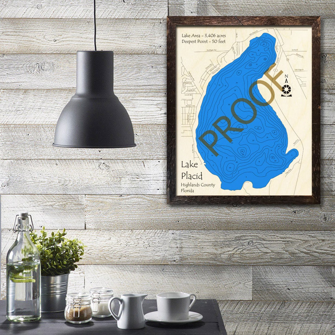 Lake Placid, Florida 3D Wood Map Cabin Decor Lake House Décor Nautical