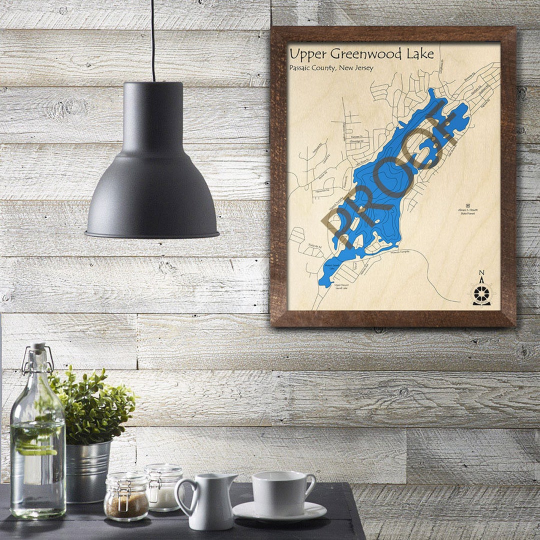 Upper Greenwood Lake, NJ 3D Wood Map 3D Depth Map, Cabin Decor, Lake