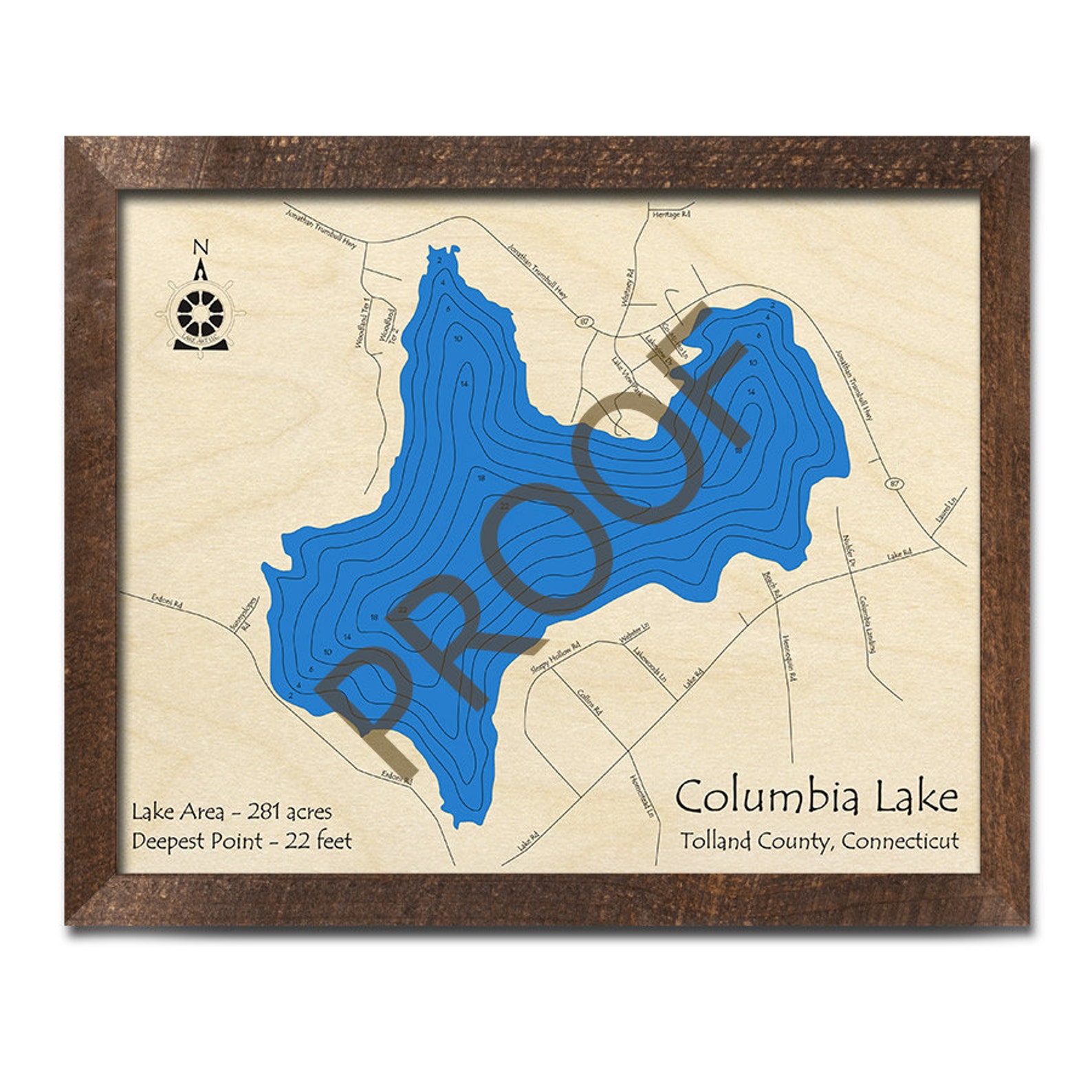Columbia Lake CT 3D Wood Map Custom Nautical Map Unique Etsy