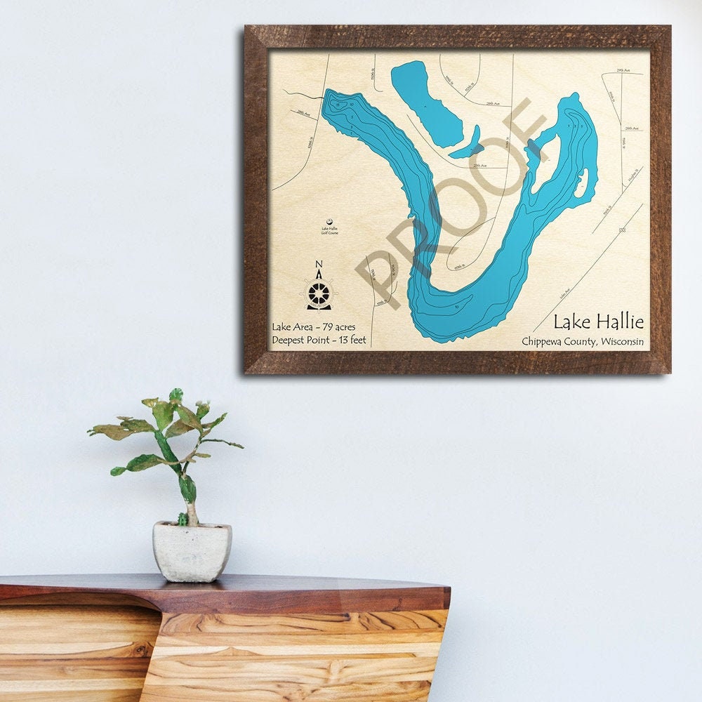 Lake Hallie WI 3D Wood Carved Map Custom Nautical Wall Art Etsy