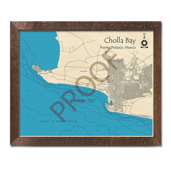 Cholla Bay Mexico Map Cholla Bay Puerto Penasco 3D Wood Map Gulf Of California | Etsy Denmark