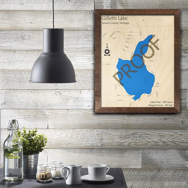 Gilletts Lake MI 3D Wood Map Custom Nautical Map Cabin Etsy