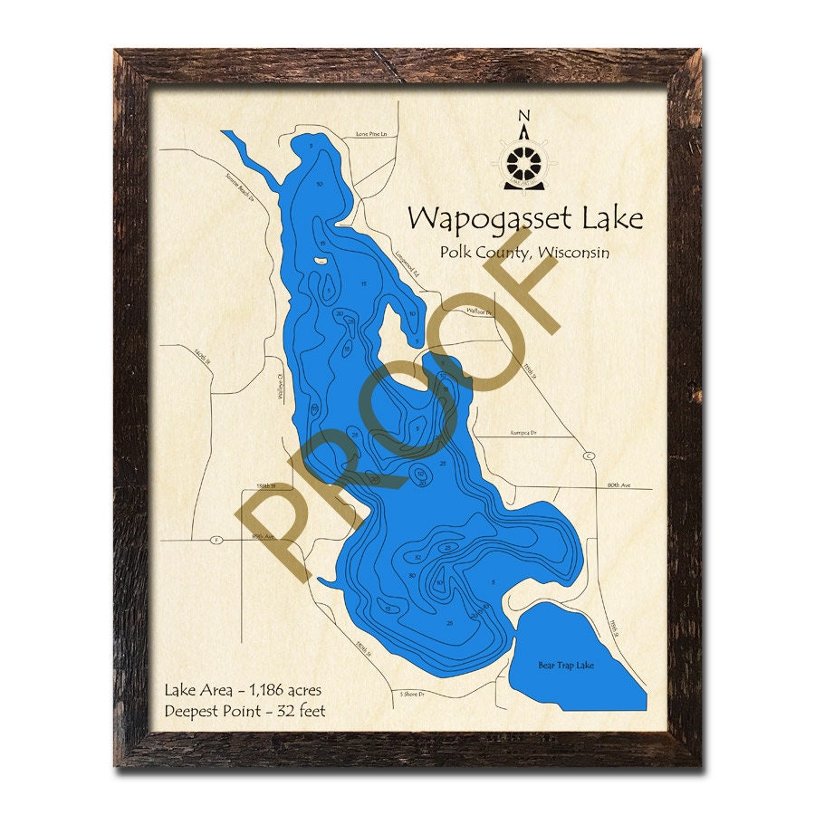 Wapogasset Lake Wisconsin 3D Wood Map Cabin Decor Lake Etsy Australia