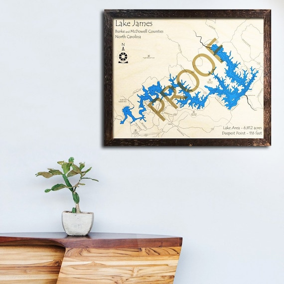 Lake James North Carolina 3d Wood Map Cabin Decor Lake Etsy
