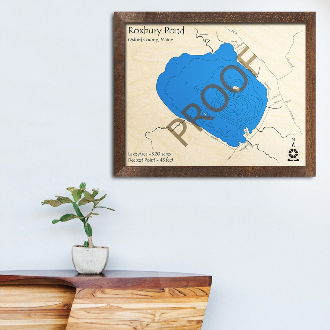 Roxbury Pond, Maine 3D Wood Map Custom Nautical Map, Unique Cabin Decor