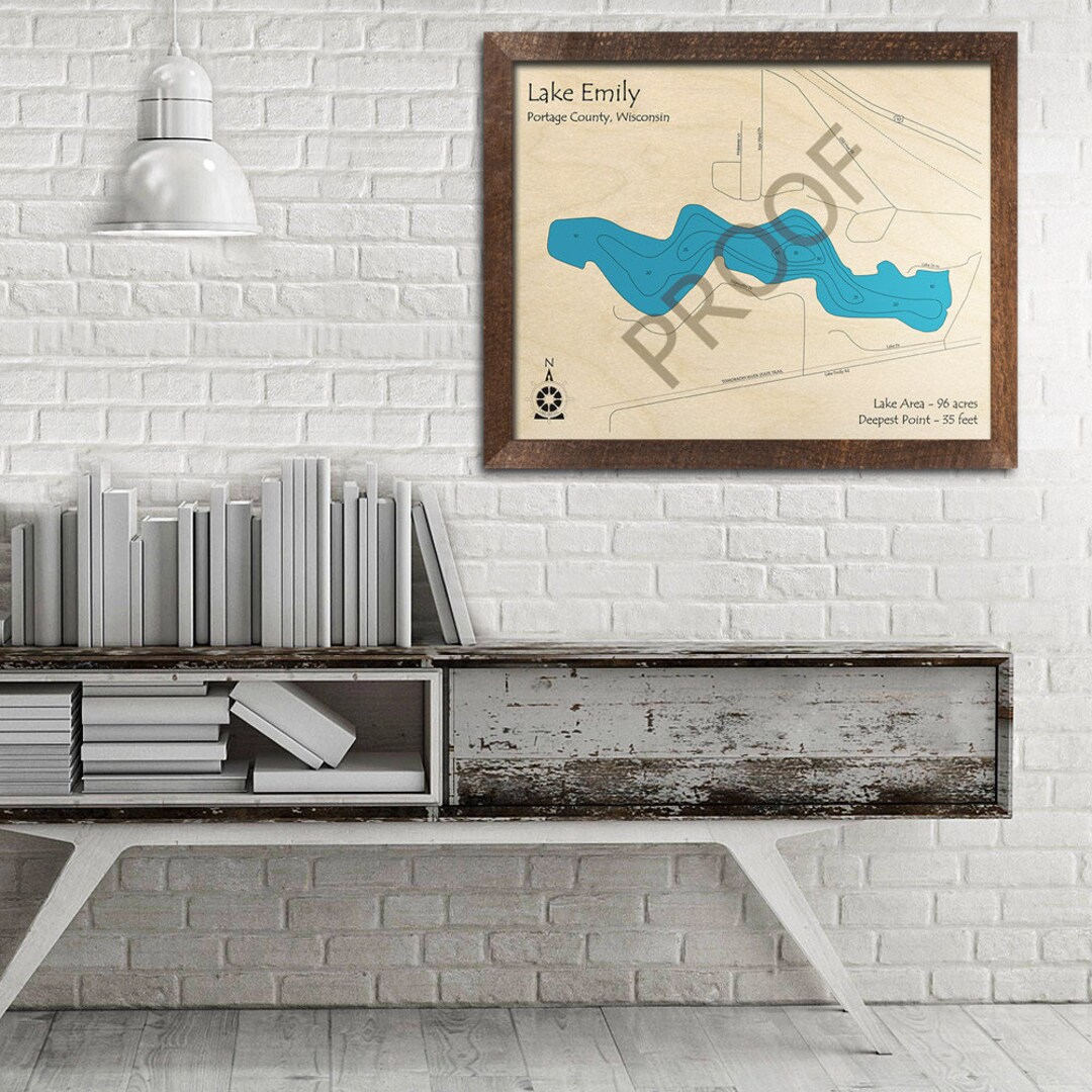 Lake Emily WI 3D Wood Carved Map Custom Nautical Wall Art Etsy