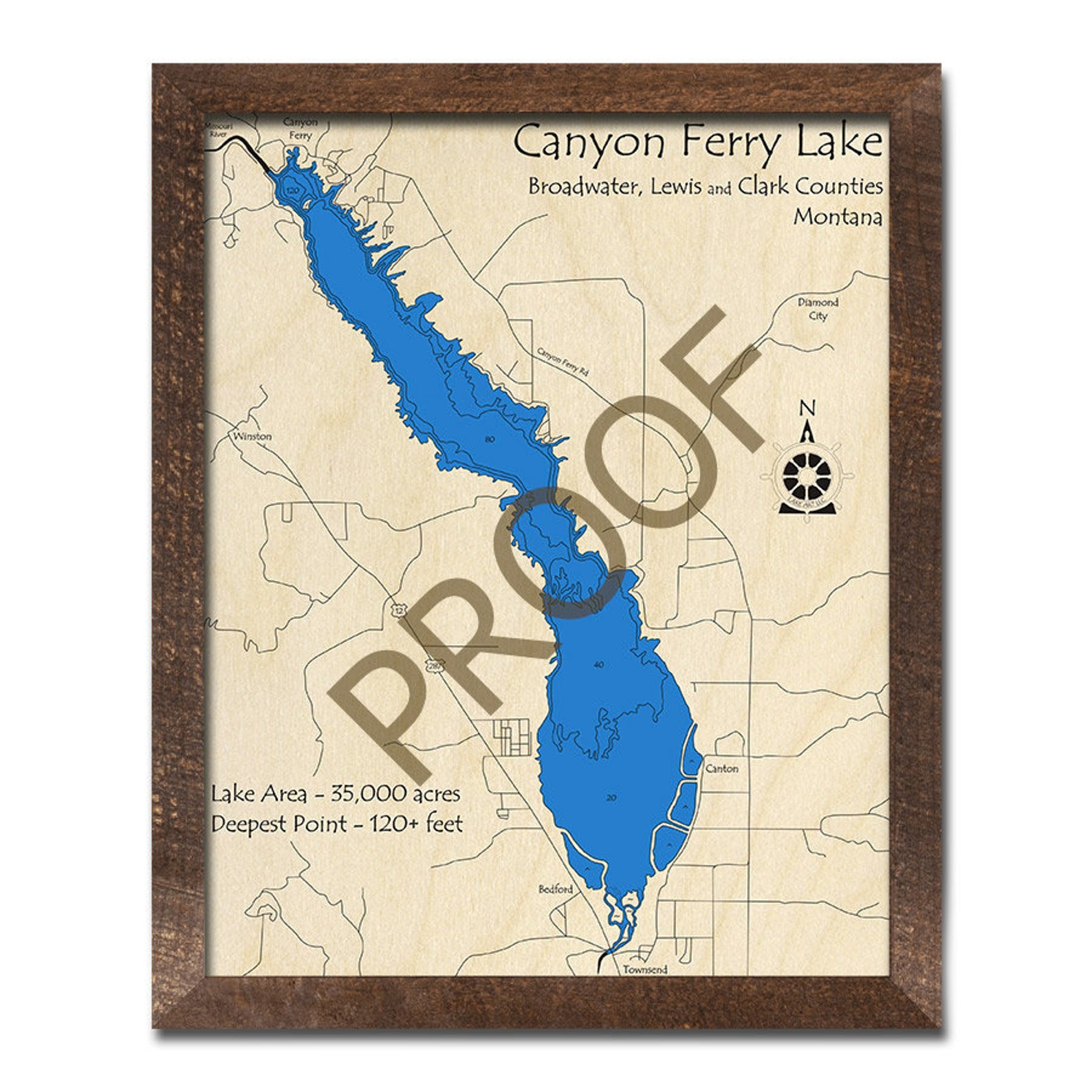 Canyon Ferry Lake MT 3D Wood Map 3D Depth Chart Cabin Etsy