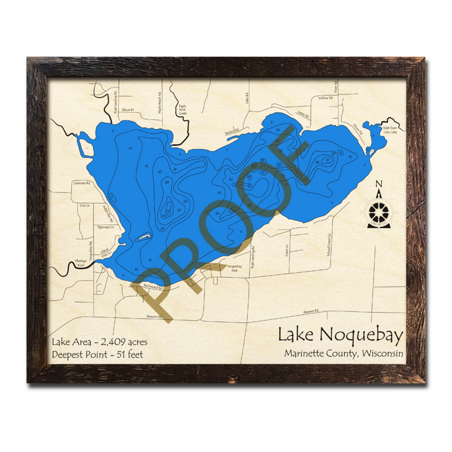 Lake Noquebay WI 3D Wood Map Custom Cabin Decor Lake Etsy