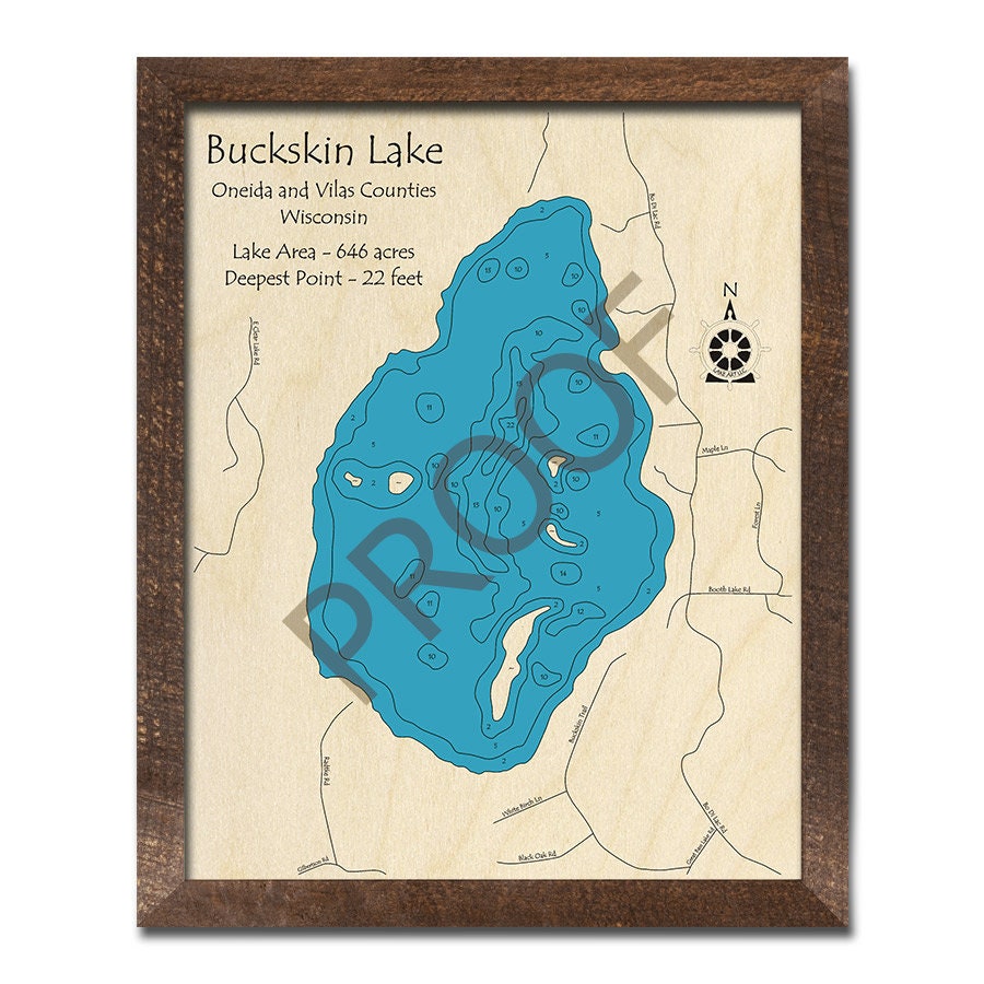 Buckskin Lake WI 3D Wood Carved Map Custom Nautical Wall Etsy