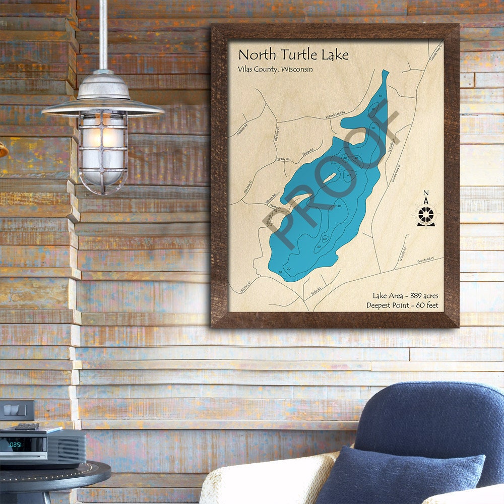 North Turtle Lake WI 3D Wood Carved Map Custom Nautical Etsy