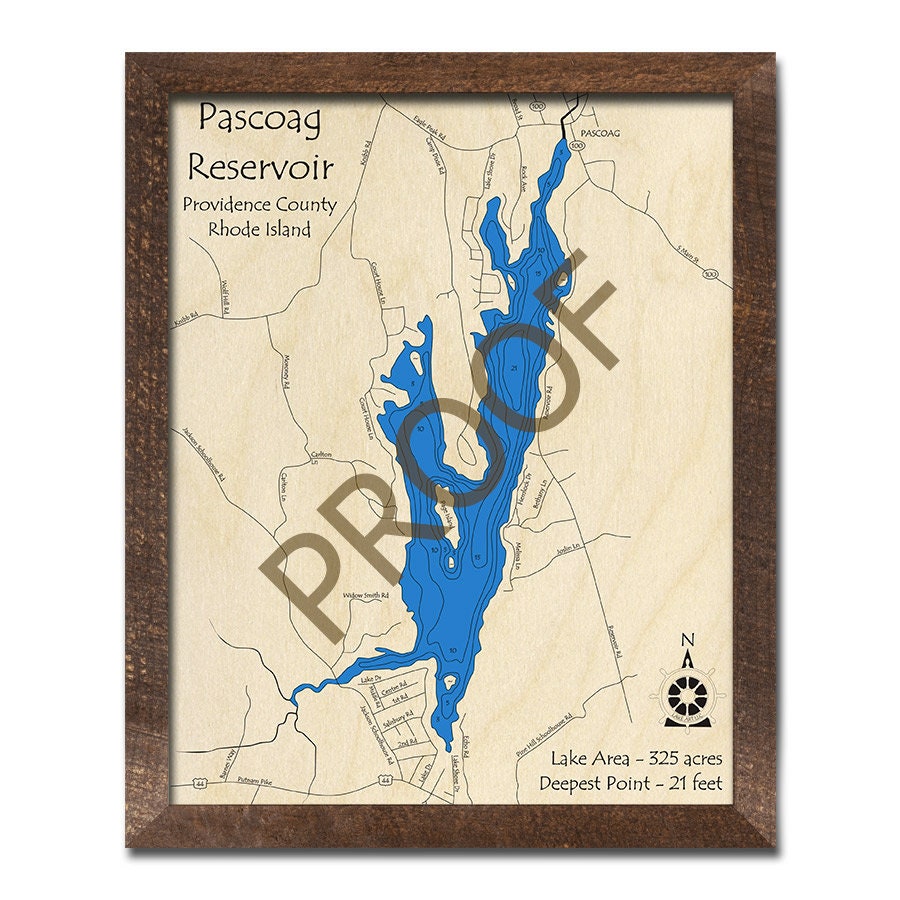 Pascoag Reservoir RI 3D Wood Map Custom Nautical Map Etsy